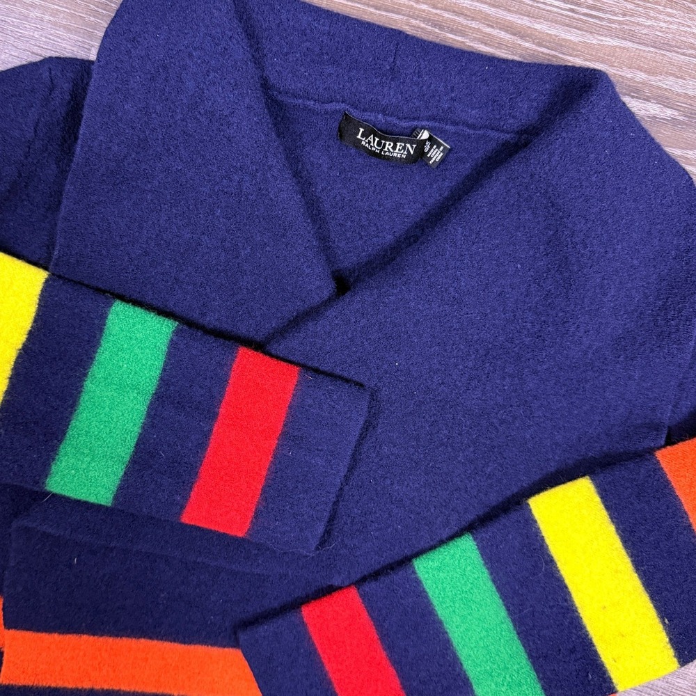 Lauren Ralph Lauren Erindaria Cardigan Sweater Womens XL Rainbow‎ Stripe Wool